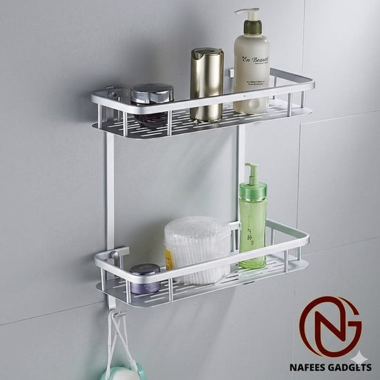 Premium 2-Layer Aluminum Bathroom Shelf – Wall Mounted Shower Caddy & Kitchen Storage Rack – Rust-Proof Organizer