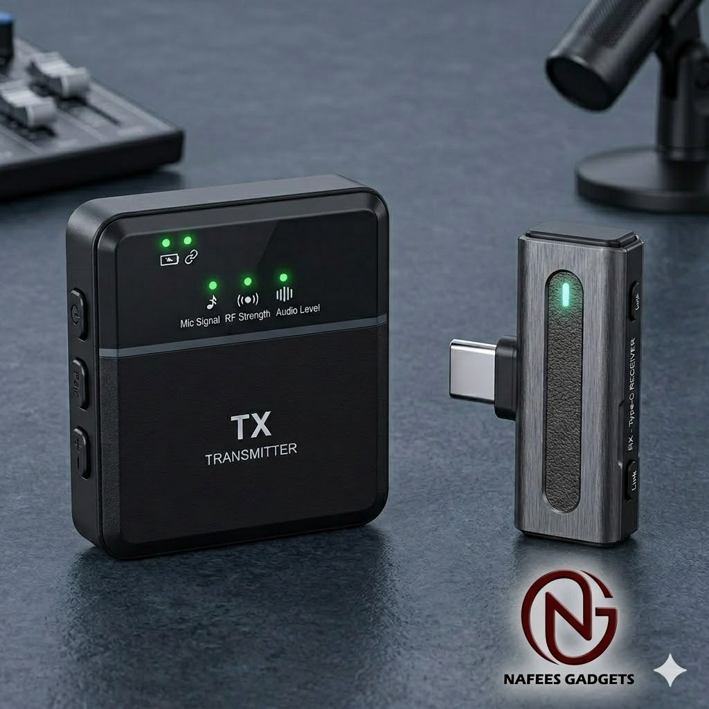Professional Wireless Microphone System - 2.4GHz Plug & Play Mic with Noise Reduction & 300m Range (Type-C for Android/iPhone 15)