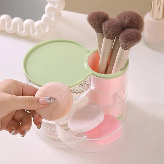 3 Layer Rotatable Jewellery Cosmetic Makeup Organizer with Brush Holder