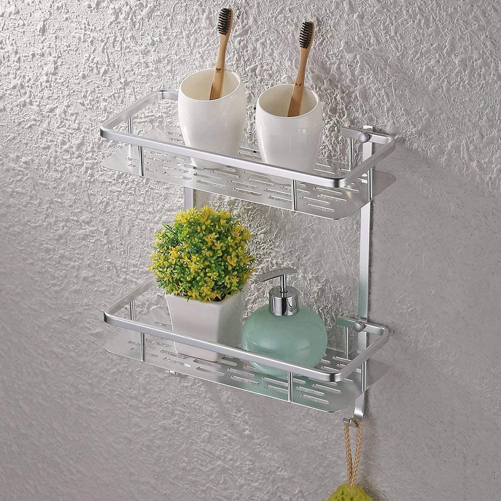 Aluminum Two layer Shelf Rack double layer space bathroom shelf shower shampoo soap cosmetic shelves washroom accessories storage organizer rack holder corner rack