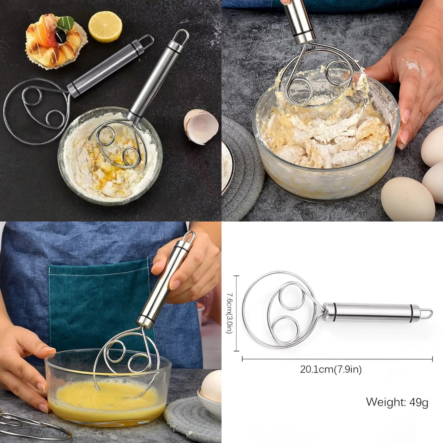 Stainless Steel Dough Whisk - Professional Baking & Mixing Tool