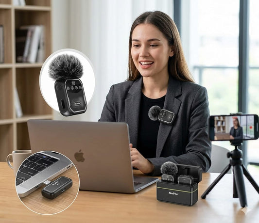 NeePho NP-61 Wireless Collar Microphone - 5-in-1 Dual Mic System for Vlogging, Interviews & Live Streaming (Type-C & iOS Compatible)