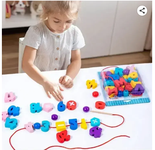 Montessori Wooden Lacing Beads Toy Colorful Number Blocks Mega Blocks for Toddlers STEM Preschool Learning Toys for Boys Girls