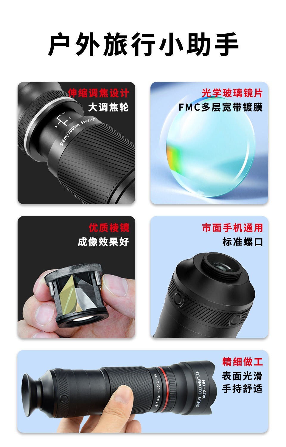 HD 40X Telephoto Mobile Phone Lens - Long Range Zoom Camera Lens with Clip for Smartphone