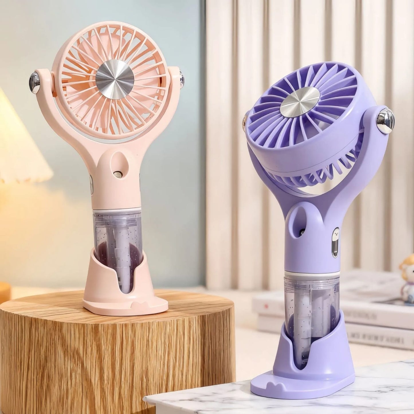 2-in-1 Portable Water Mist Fan & Phone Holder – Rechargeable Nano Spray Handheld Fan