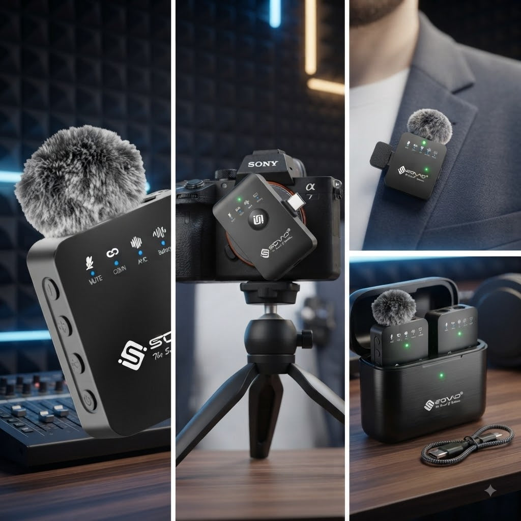 SOVO SWM-576 Wireless Microphone - Type-C Professional Noise Cancellation Mic for Vlogging, TikTok & Interviews