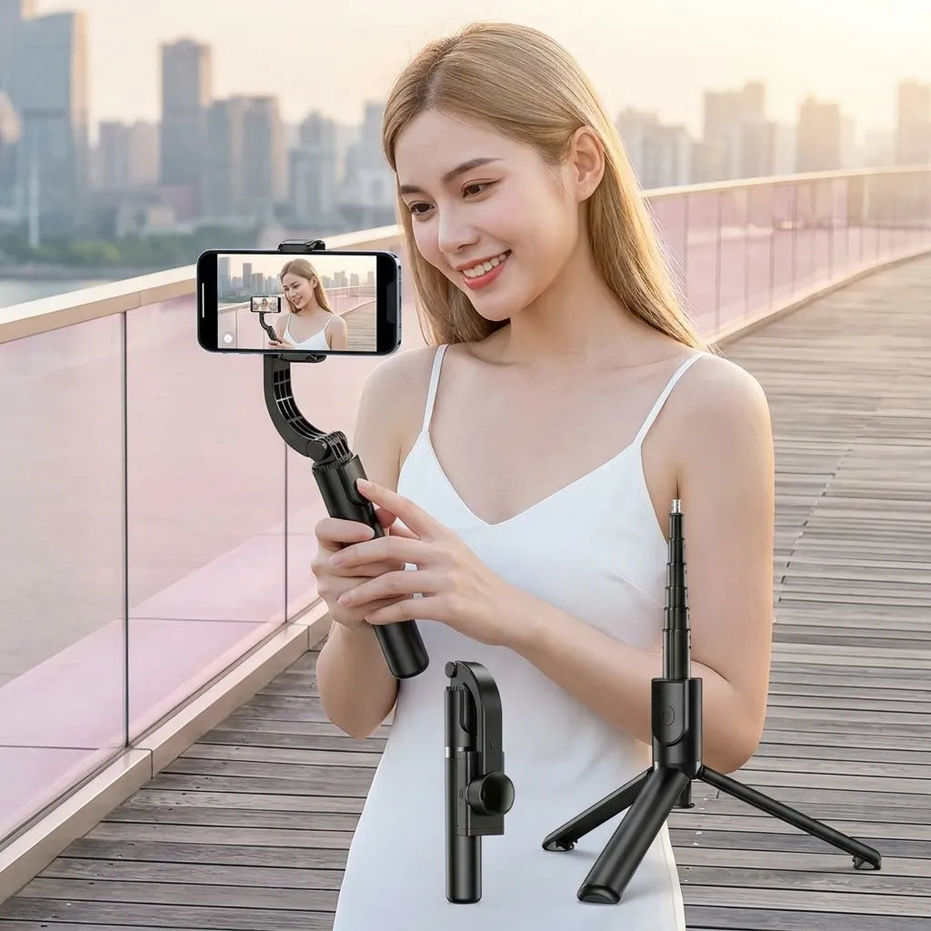 Plokama Gimbal Selfie Stick P66 (Up to 92cm, 360° Rotation, Anti-Shake,Tripod)