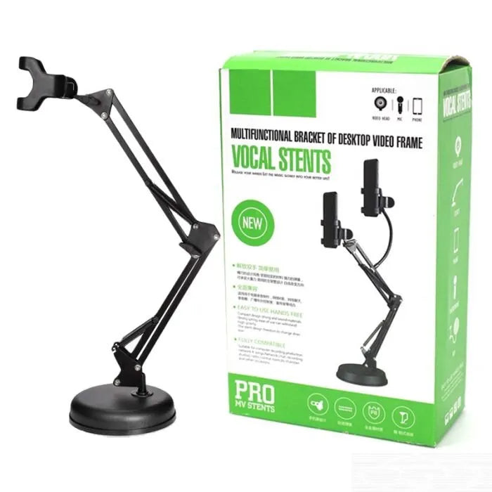 Professional Vocal Stents Desktop Video Frame & Phone Stand | Multi-functional Adjustable Suspension Boom Arm with Heavy Disc Base for Live Streaming, Vlogging & Recording