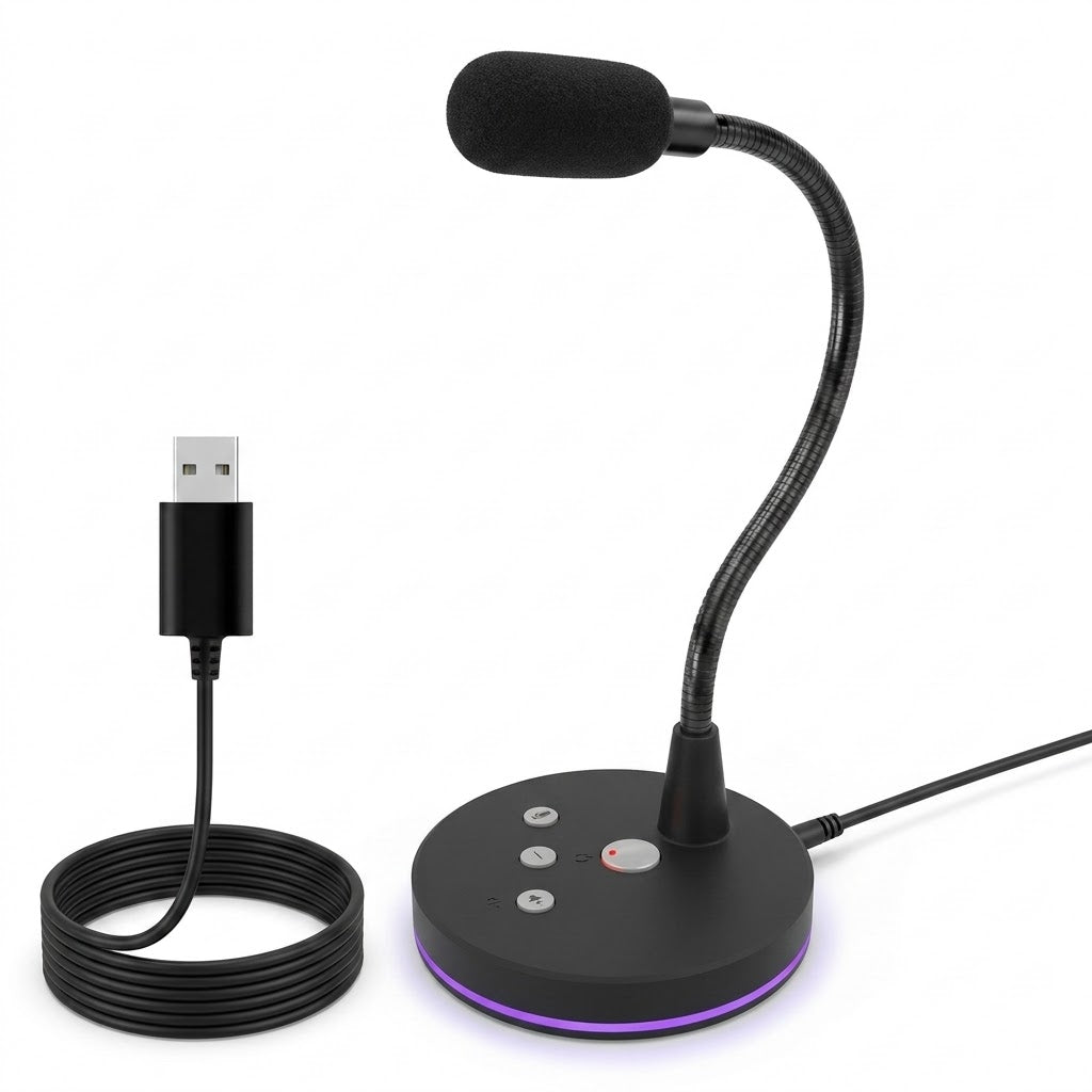 USB Desktop Microphone with Mute Button & LED Light for PC, Laptop, Gaming, Streaming & Meetings