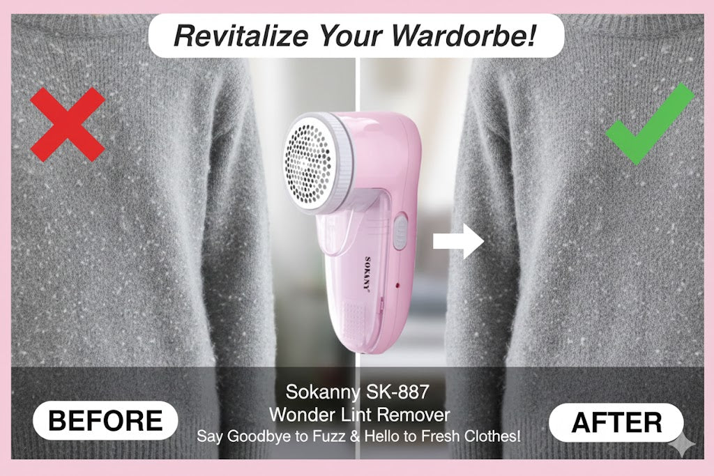 Sokanny SK-877 Wonder Lint Remover - Professional Electric Fabric Shaver for Clothes & Sweaters