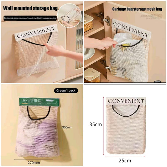 Wall-Mounted Hanging Garbage Storage Mesh Bag Organizer Reusable Household Door Back Organizing Storage Net Bag