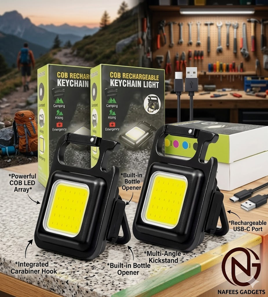 Portable COB Rechargeable Keychain Light – Mini LED Emergency Torch