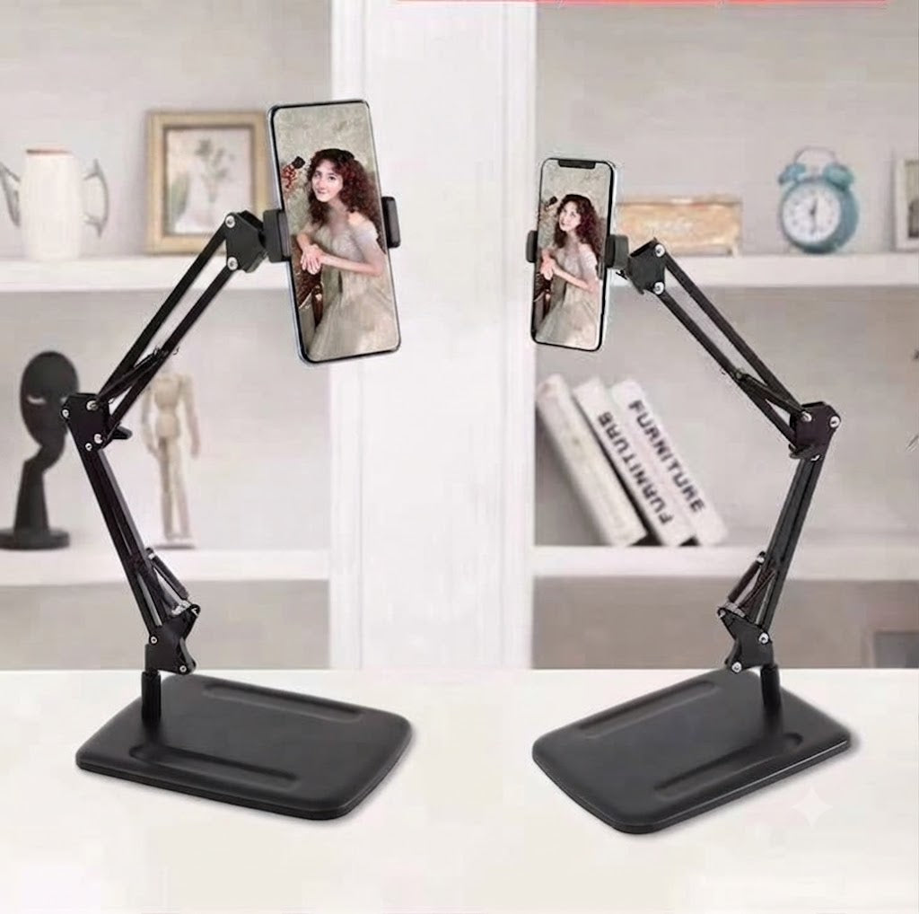 Professional Adjustable Desktop Overhead Phone Stand with Heavy Base | 360° Rotatable Articulating Cantilever Arm for Live Streaming, Video Recording & Overhead Shots
