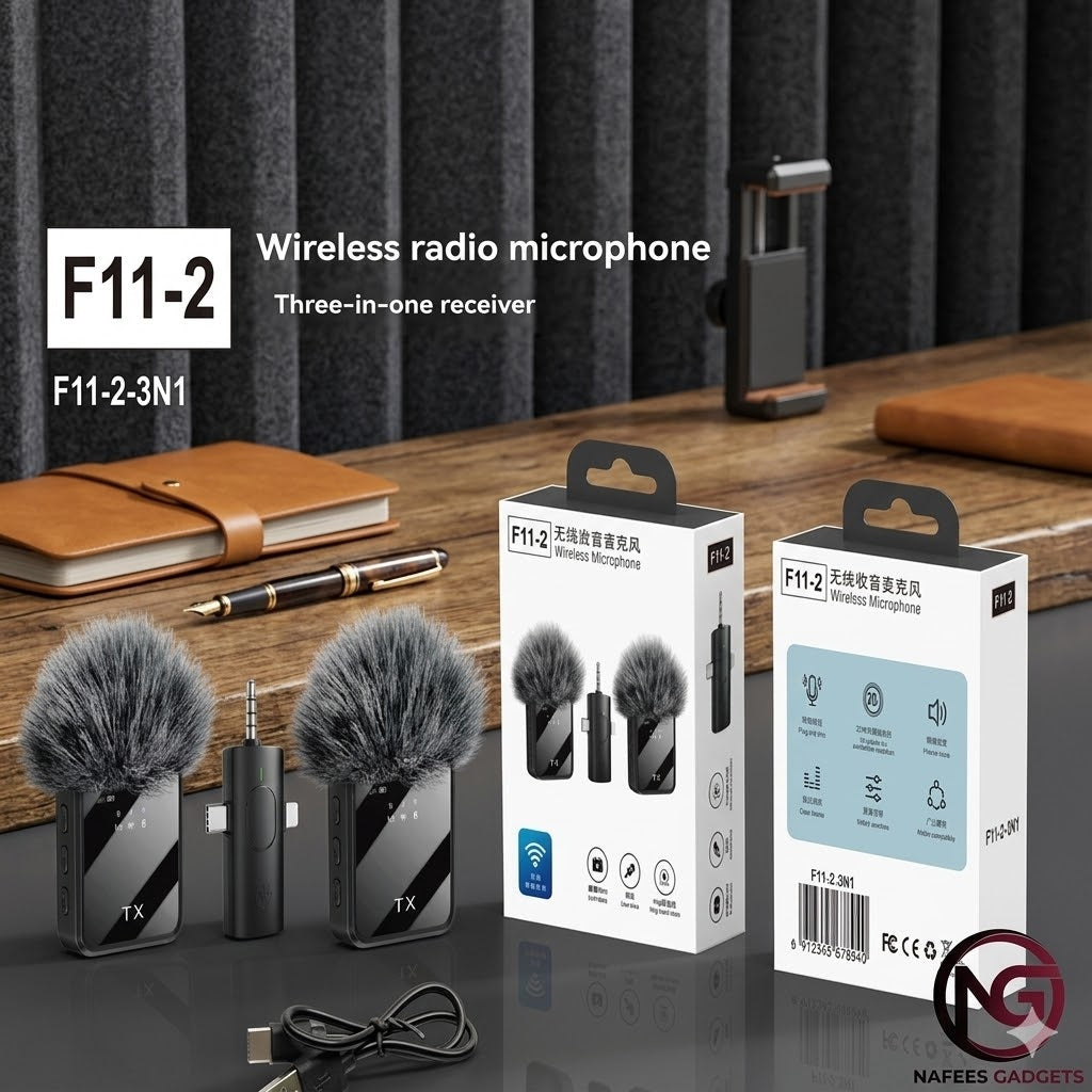 F11-2 Wireless Microphone for iPhone, Android & Camera – Noise Reduction Mic