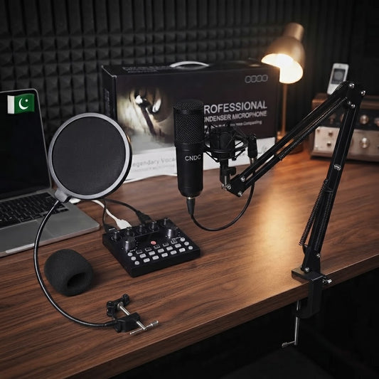 Candc Professional Condenser Microphone Kit with Sound Card, Studio Recording Arm & Pop Filter for Streaming, Gaming & Podcasting