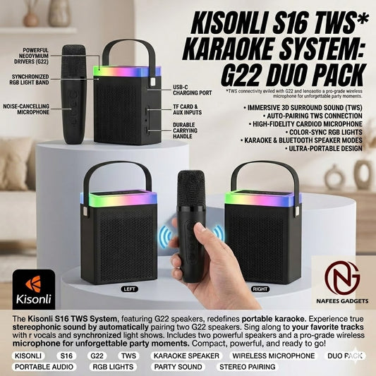 Kisonli G22 Mini Karaoke TWS Speaker with Wireless Mic & Dynamic RGB Lights
