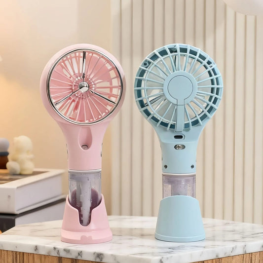 2-in-1 Portable Water Mist Fan & Phone Holder – Rechargeable Nano Spray Handheld Fan