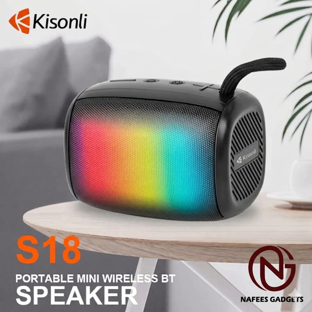 Kisonli S18 Portable Mini Wireless Bluetooth Speaker - Dynamic RGB LED Lights with Hi-Fi Stereo Sound & Heavy Bass