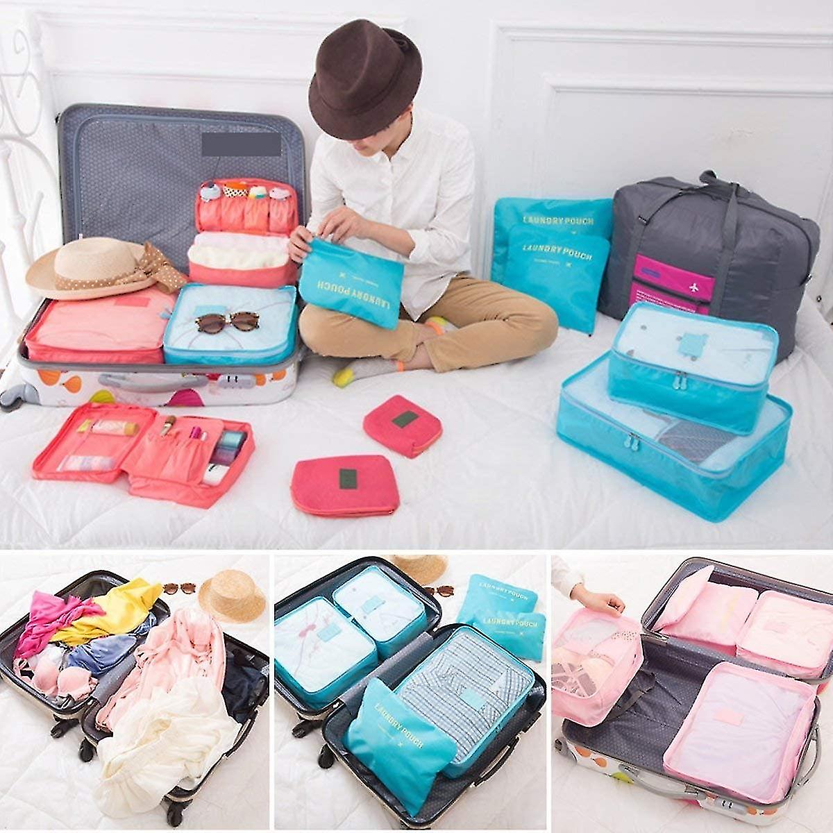 6pcs/Set Travel Storage Bag Portable Luggage Organizer Clothes Tidy Pouch Zip Cube Luggage Toiletry Bag Organizer Pouch Home Organization - Multi LC