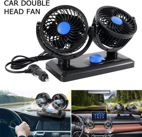 Portable Dual Head Car Fan - 360° Rotatable Dashboard Cooler