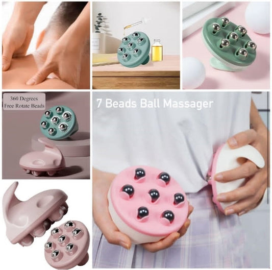 Hand Held Massager 7 Balls 360 Degree Rotatable ABS Steel Portable Compact Roller Ball Massager Comfortable Body Relaxation Tool Suitable for Abdomen Arms Legs