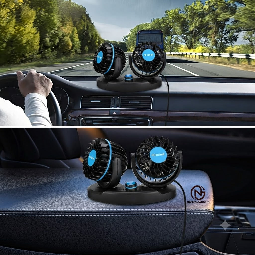 Portable Dual Head Car Fan - 360° Rotatable Dashboard Cooler