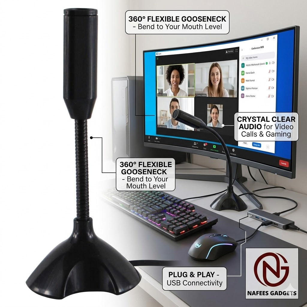Premium Desktop Gooseneck Microphone for PC & Laptop – Clear Voice for Gaming, Streaming & Meetings