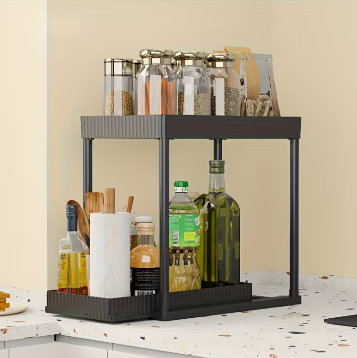 Adjustable Under Sink Organizers and Storage 2 layer - Black