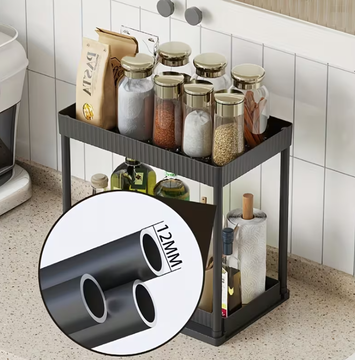 Adjustable Under Sink Organizers and Storage 2 layer - Black