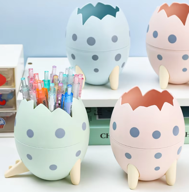 Egg Shape Plastic Pencil Holder Storage Box Desktop Organizer Pen Stand For Office & Study Table, Makeup Brush Holder, Stationary,