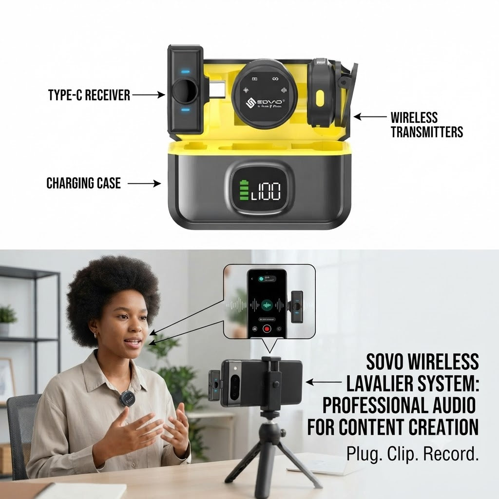 SOVO SWM-575 Professional Wireless Lavalier Microphone System | Plug & Play Noise Reduction Mic for Vlogging & Content Creation