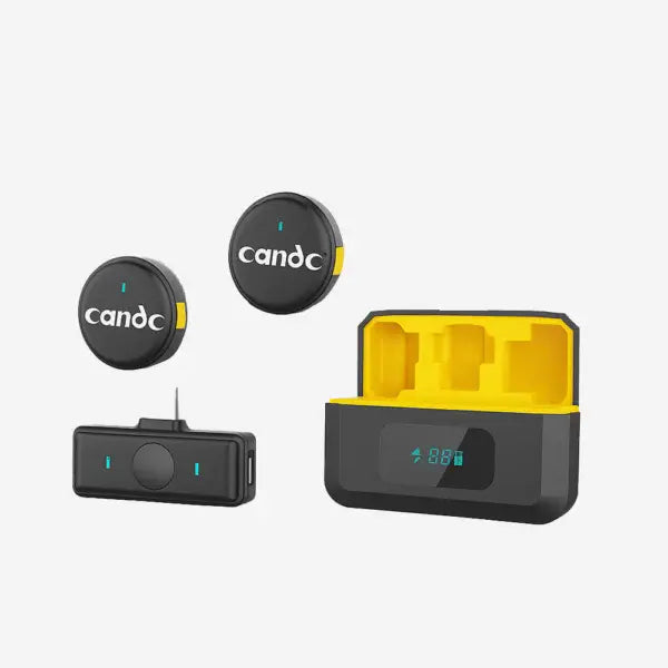 Candc DC-M4 Professional Dual Wireless Lavalier Microphone - Digital Display Charging Case & Noise Reduction Mic