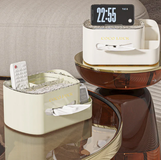 COCO LUCK 3-in-1 Luxury Desktop Organizer – Tissue Box, Phone Stand & Remote Holder