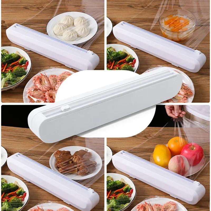 Plastic Food Wrap Holder with Slide Cutter Easy to Wrap and Cut for Home and Kitchen rap Cling Film