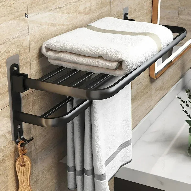 Foldable Wall Mounted Aluminum Towel Bar Rail Wall Rack For Bathroom