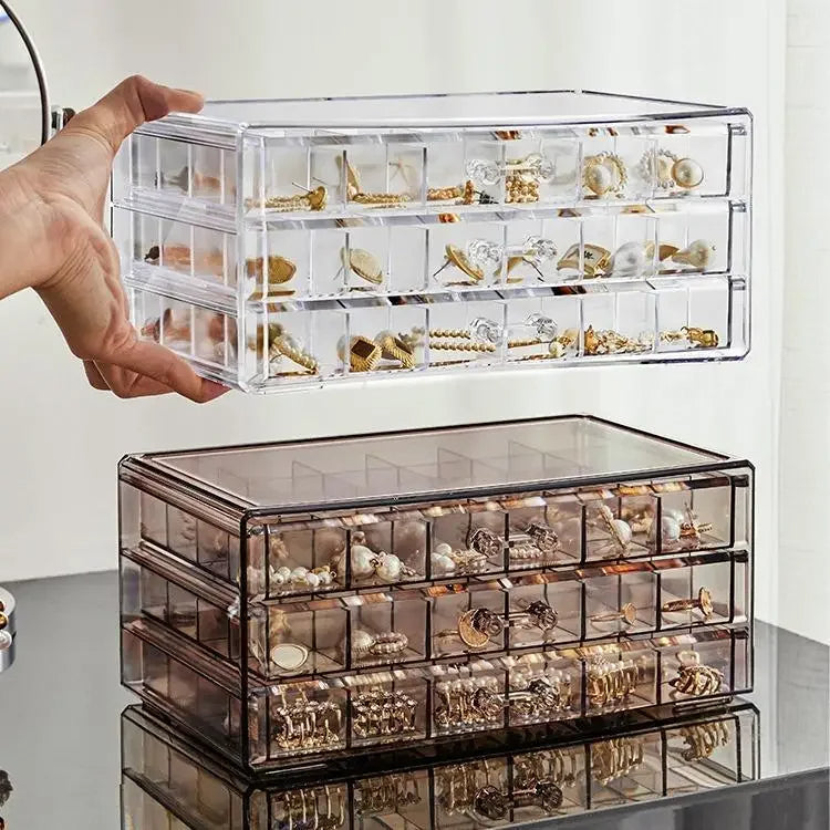 3 Layer Transparent Jewelry Organizer Box with Clear Drawers Multifunctional Storage for Rings Earrings Necklaces