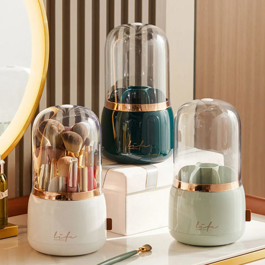 Luxury 360 Degree Rotating Makeup Brush Holders, with lid clear makeup brush organizer holder caddy,Rotating Dustproof Make Up Brushes Container with Clear Acrylic Cover,for Lipsticks, Bathroom Vanity, Dresser