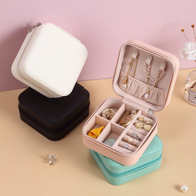 Pu Leather Mini Jewelry Storage Organizer Box with Zipp Single Layer Multifunctional Used Used To Store Rings, Bracelets, Earrings, Necklaces, Synthetic Leather And Velvet, Gifts For Women