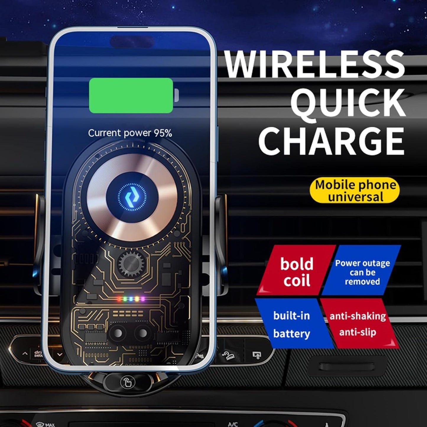 Smart Car Wireless Charger Mount - Intelligent Auto Induction Phone Holder