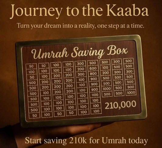 Umrah Saving Box - Wooden Umrah Saving Box - 280 Days Savings Plan - Islamic Halal Money Jar for Hajj & Umrah - Daily Pilgrimage Savings Tracker - Gift for Muslims Money Saving Box