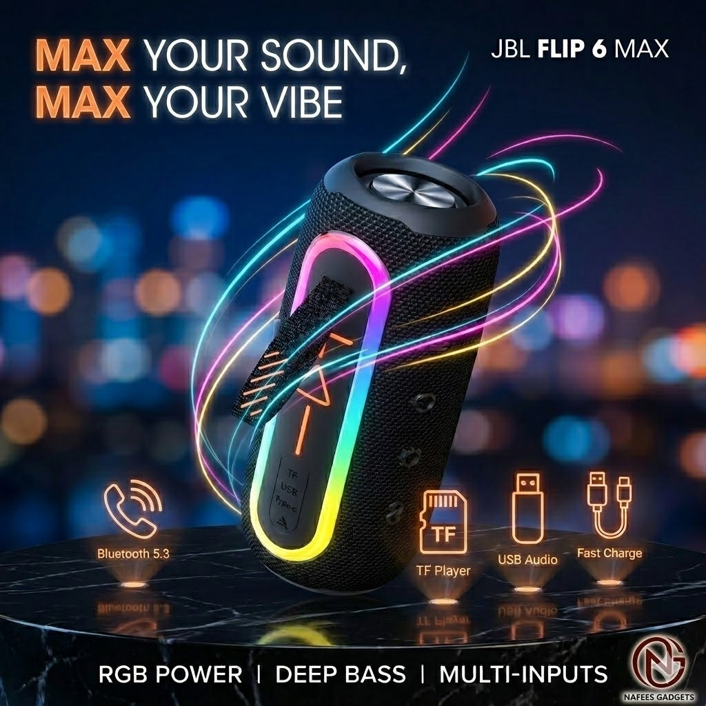 JBL Flip 6 Max Portable Bluetooth Speaker With RGB Light & Deep Bass