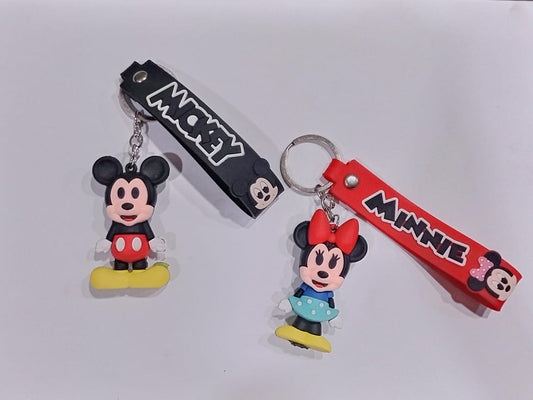 2Pcs Set Fashion Keychain MICKEY AND MINNIE With Belt Car Key Rings Accessories For Women Bag Charm Keychain