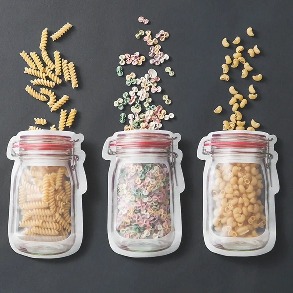 3pcs Reusable Jar Zipper Bags | Leakproof Food Storage Pouch