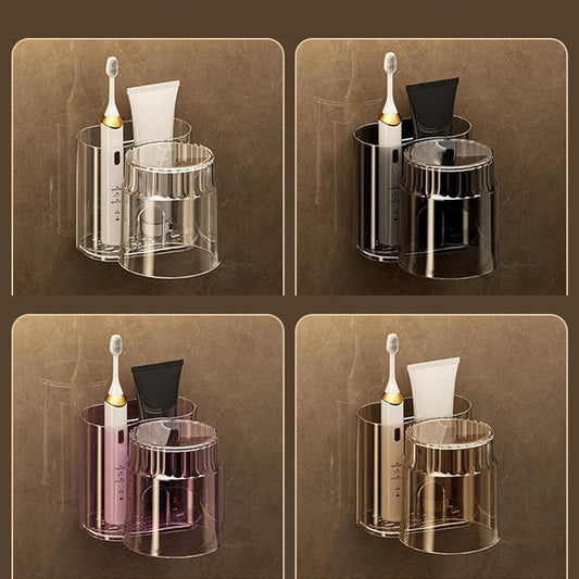 Toothbrush Holder Acrylic Plastic Luxury Style Wall-Mounted Bathroom Hanging Toothbrush Cup Holder Toilet Cup Bathroom Cup Simple Transparent Toothbrush Cup Bathroom Tumbler Bathroom Accessories