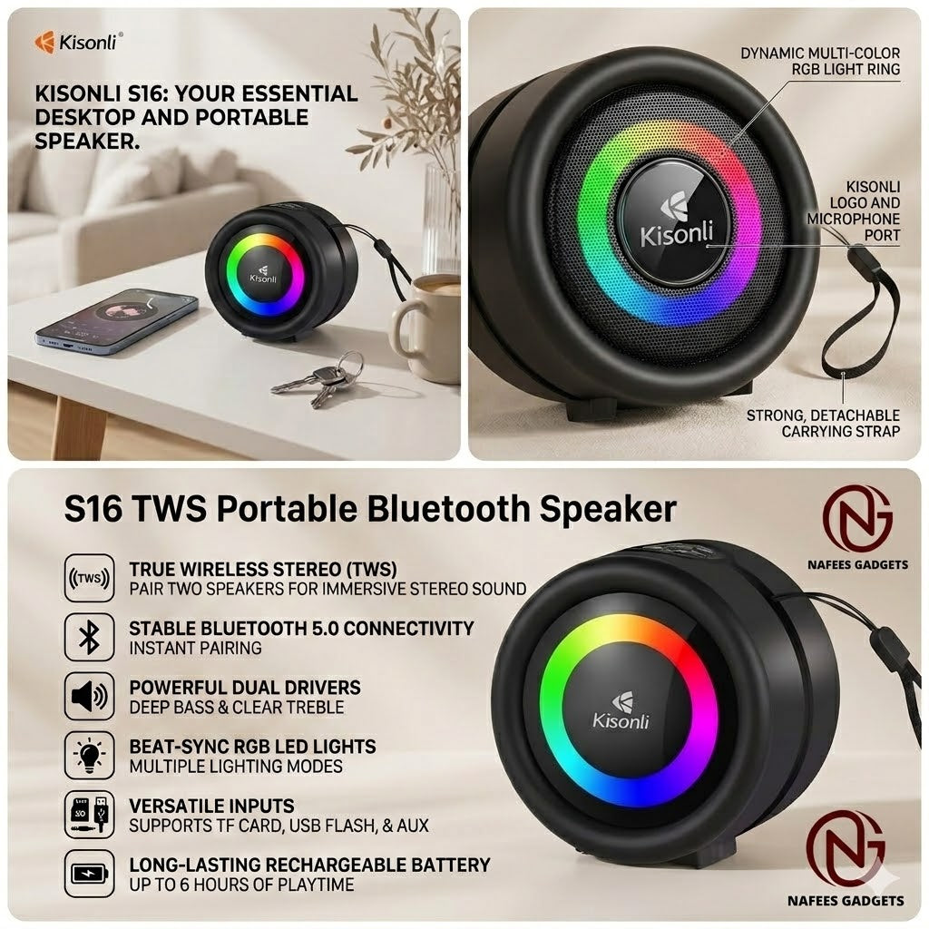 Kisonli S16 TWS Portable Wireless Bluetooth Speaker