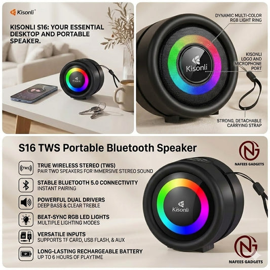 Kisonli S16 TWS Portable Wireless Bluetooth Speaker