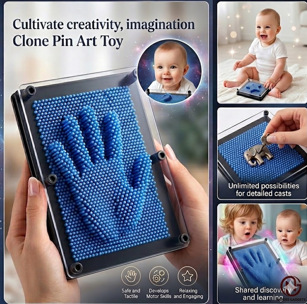 3D Clone Pin Art Board Toy - Classic Sculpture Sensory Toy, Stress Reliever, Creative Imagination Desktop Toy (Medium - Blue)
