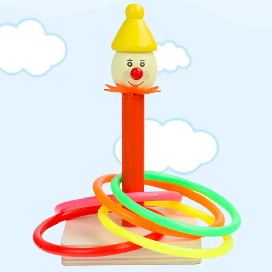 Fun Wooden Clown Ring Clown ferrule Ring Throwing Games Parent-Child Sports Game Children's Wooden Early Education Educational Toys Multiplayer Indoor Play