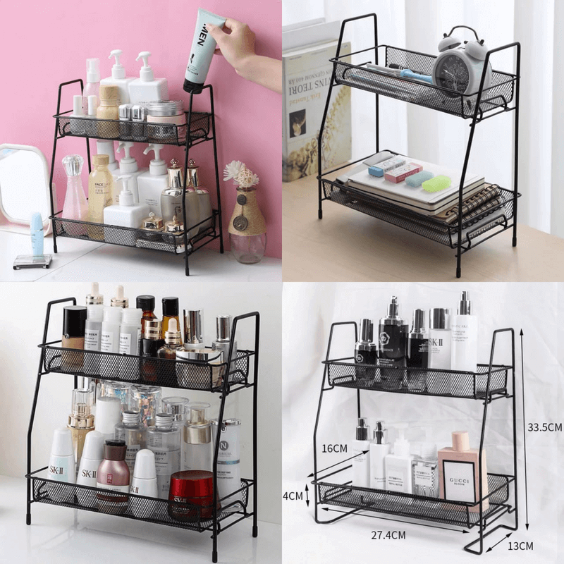 Multi-Functional 2 Layer Rack Metal Foldable Kitchen Spice Racks Kitchen Storage Rack Shelf Rack Organizer and Bathroom Kitchen Counter Corner Shelf