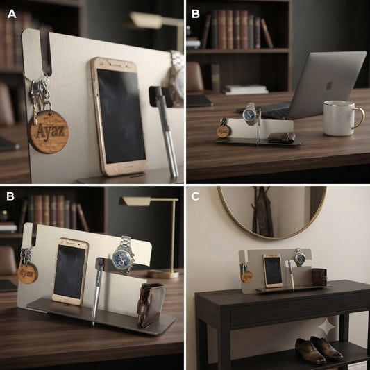 Premium Metal Desk Organizer & Phone Stand - Personalized Office Table Accessory